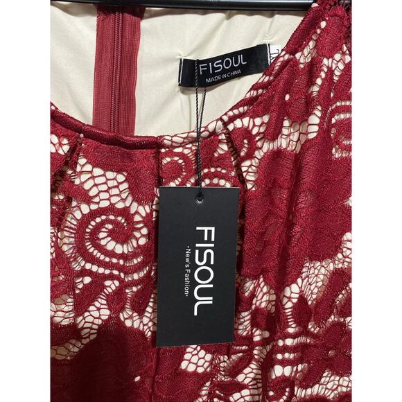 FISOUL Women’s Red Lace Bodycon Dress Large NWT‎ Cocktail Party Formal Lined - Picture 3 of 5